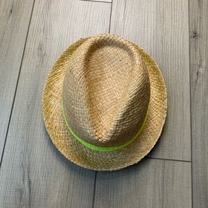 Straw Fedora Hat with Neon Green Band